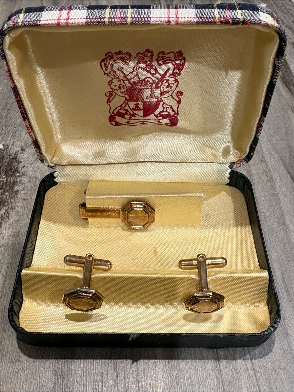 Gold-tone Octagon Cufflinks with Tie Clip Set